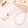 Pink leather woven chain strap with rose and pearl charms for phone or bags - Pink