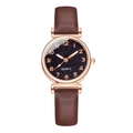 Detail of rose gold case with black starry dial and Arabic numerals on quartz watch - Brown