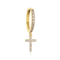 Cross drop hoop earrings in gold finish with micro-paved cubic zirconia accents - EP2769 Cross Gold Plated