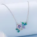 Collana in argento S925 con ciondolo a forma di colibrì e fiore viola in smalto - Collana con Ciondolo Colibrì Fiore (BSN457)
