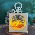 Weiße Weihnachtslaterne mit Weihnachtsmann und Rentieren, warmes LED-Dekolicht - Elch / Weiß