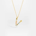 S925 silver vintage V-letter necklace with multi-color zircons on a gold chain - Gold Letter V