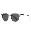 Modern square semi-rimless sunglasses with transparent grey frame and silver metal bridge - Grey Frame Black Grey Lens
