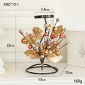 Christmas candle holder with black metal frame and golden leaves, 22cm holiday decor - Pink Gold