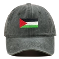 Detailed close-up of high-quality embroidery on dark grey vintage washed cotton baseball cap - Adjustable / Green