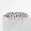 Macro detail of Italian charm bracelet featuring stainless steel links and rose gold heart charms - Heart Pendant White (18 Links)
