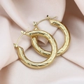Golden titanium steel hoop earrings with elegant engraved leaf pattern on pink silk - Leaf Pattern Type 2 / Gold