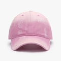 Pink distressed washed cotton baseball cap with vintage frayed details and soft crown - Pink