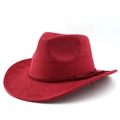 Detail of burgundy wool fedora featuring a braided rope band and classic western cowboy crown - M (56-58cm) / Angola Red