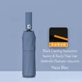 Mist blue 24-rib automatic umbrella with UPF 50+ sun protection and windproof frame - [24-rib Double-rib Design + Reinforced Wind Resistance] 12k Fully Automatic Rain And Shine Umbrella Haze Blue. / Gift Box Not Included