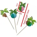 Set of 4 tropical coconut tree fruit picks with colorful honeycomb paper palm leaves - 13cm Colored Honeycomb Coconut Tree Pick
