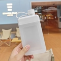 Minimalist white square water bottle with striped texture and portable handle strap - 450ml / Pure White