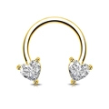 Gold stainless steel C-shaped horseshoe ring with heart-shaped zircon stones - Gold Heart Zircon Style