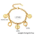 18k gold plated stainless steel bracelet with Queen Elizabeth coin charms and U-shaped links - Gold-Letter O