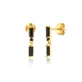 Macro shot of double-layered square earrings with black zircons and S925 silver hallmarks - Black Zirconia / Gold