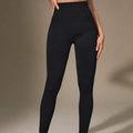 Naadloze zwarte yoga-legging met hoge taille en buikcontrole voor fitness en sportschool - S / Zwart