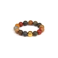 Colorful natural stone beaded ring with a polished 18K gold bead accent for women - Multi-color Texture (FN0190)