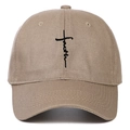 Detailed embroidery of the Faith cross design on a khaki cotton baseball cap crown - Adjustable / Khaki