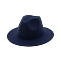 Cappello fedora minimalista blu navy in lana a tesa larga con corona classica - Adulto 58cm Taglia Unica / Blu navy