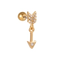 Golden arrow piercing stud with cubic zirconia stones and screw ball backing - Arrow Gold (EGD0760)