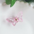 Translucent pink acrylic butterfly hair claw clip with golden metal spring for women - 4.5CM / Pink