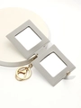 Gray PU leather folding picture frame keychain with gold ring and transparent windows - Gray