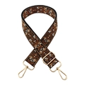 Adjustable wide replacement shoulder strap with brown butterfly and floral jacquard pattern - 3.8cm Silver Buckle / Black Brown White