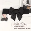 Women's black elastic waist belt with large decorative bow for dresses and fashion outfits - Style B / Black