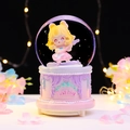 Pink Lolita music box snow globe featuring a cartoon girl playing guitar on stage - 2527 Pink Base / Medium 80# LED Light+Music