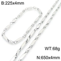 Juego de cadena de acero plateado con collar de 650x4mm y pulsera de 225x4mm - Estilo A (1:1) Pulsera / Color Acero