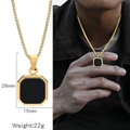Golden necklace with black octagonal pendant and measurement details for men - Black Octagonal Pendant + Box Pearl Chain(HN0138G03) / Gold