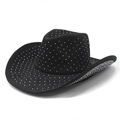 Détail du chapeau de cow-boy en daim noir avec strass et design de style western Y2K - M (56-59cm) / Noir
