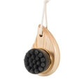 Manual wooden face brush with dark grey fiber bristles and an ergonomic pine handle - OPP Bag / Bump Style / Black