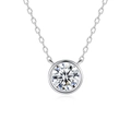 Minimalist 925 sterling silver necklace with a 1CT round bezel-set moissanite pendant - Simple Bezel Setting (fddz-080) / White Gold