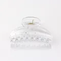 Minimalist clear acrylic hair claw clip model LCH-058 with sturdy gold metal spring - Clear White