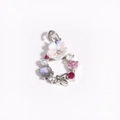 Silver flower wreath necklace with iridescent shell, colorful gemstones and butterfly pendant - Silver Flower