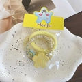 Yellow floral elastic hair tie set with beaded charm and high elasticity band - 2-Flower Yellow (4 Pcs)
