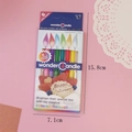 6-pack of colorful flame stick candles in decorative packaging with dimensions shown - Colored Flame Candles 6Pcs
