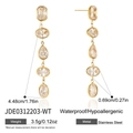 Detailed size specifications for long gold stainless steel drop earrings with zircon - Transparent Zirconia Style (JDE0312203-WT)