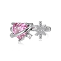 S925 sterling silver ring with pink heart zircon and snowflake design on mirror reflection - Adjustable Open / Pink Heart Planet (DY121015-S-W-BF)