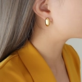 Polished 18K gold-plated oval stud earrings featured on a female model with sleek finish - Gold