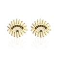 Detailansicht goldene böser Blick Ohrstecker mit weißer Emaille und schwarzen Zirkonia - Gold/Schwarz(41942)