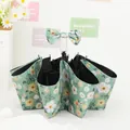 Manual folding umbrella in light green with white daisy floral prints and bow detail - 3-Fold Manual Style - Green Floral