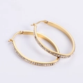 Orecchini a cerchio ovali in acciaio al titanio placcati oro 18K con zirconi incastonati - 25*34mm