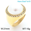 21mm wide golden punk ring featuring a large white faux pearl and crystal halo - Gold + Pearl Rhinestone (KR111171-KC)