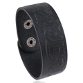 Bracelet vintage en cuir noir avec motifs gaufrés et fermeture à bouton-pression - Noir Rétro