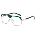 Modern oversized square sunglasses with deep green frame and gold metal accents - Green Frame