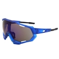 Men's cycling sunglasses with blue semi-transparent frames and large sports lenses - Blue Frame Blue Lens