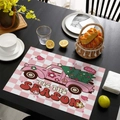 Pink Christmas truck place mat with Santa tree pattern on pink and white plaid base - CD57-40
