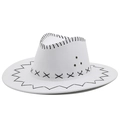 Chapeau de cow-boy blanc en daim avec coutures noires décoratives de style western - M(56-58cm) / Blanc